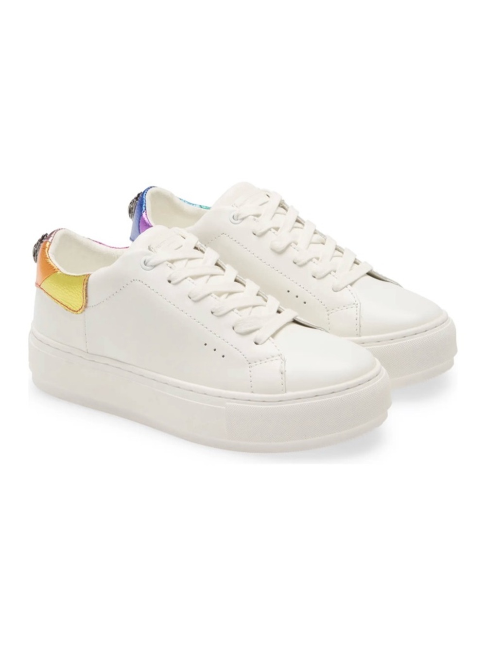 Kurt Geiger White Leather Sneakers with Iridescent Multicolor Heel